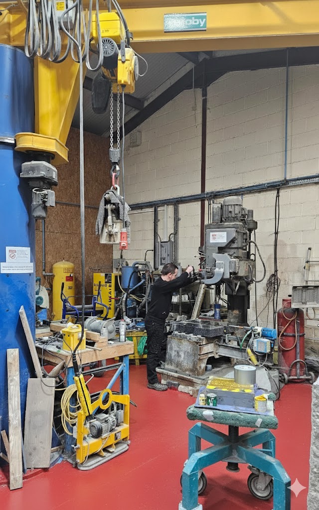 Craftsperson hand-chiselling a granite memorial